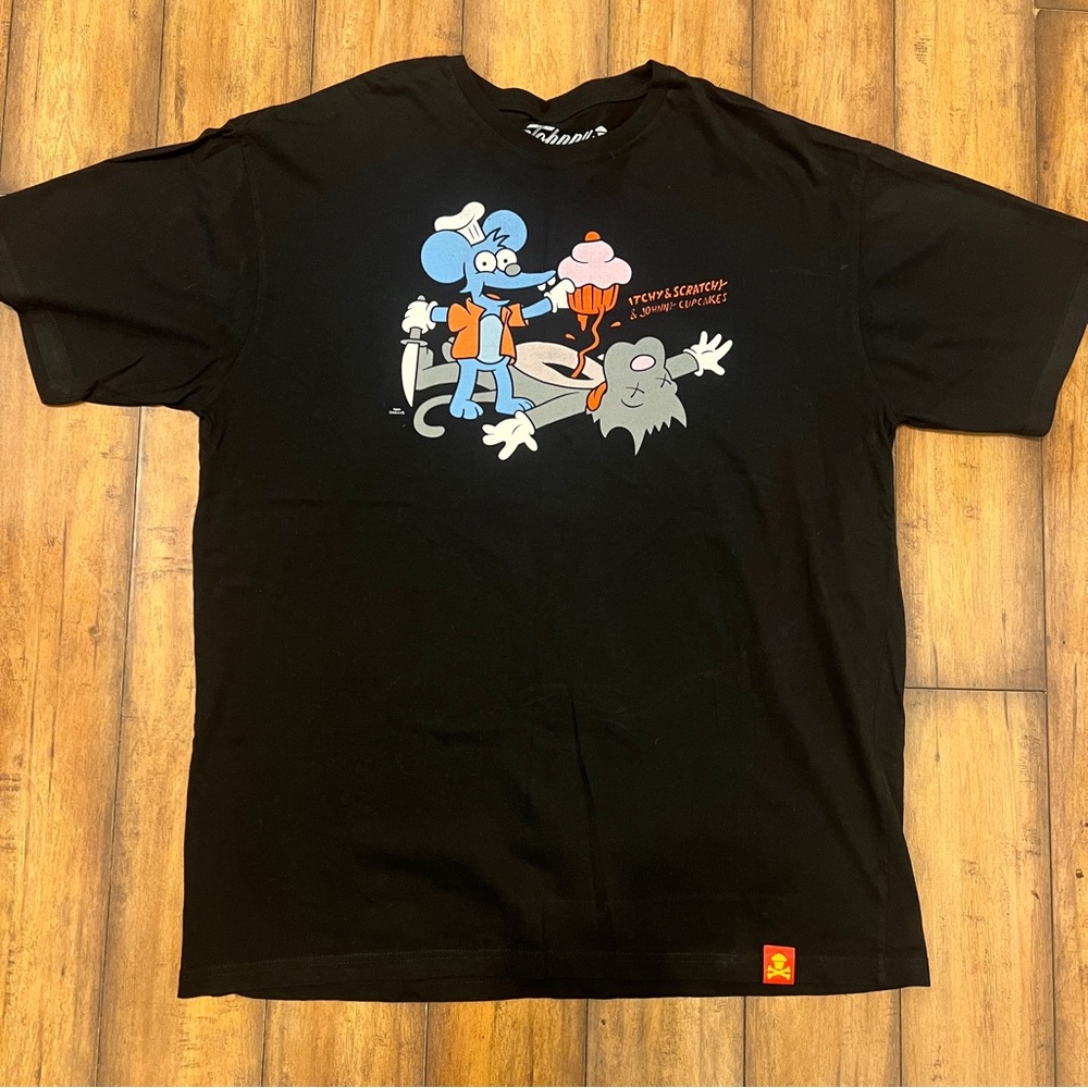 Johnny Cupcakes x The Simpsons Itchy & Scratchy Cartoon Black T-Shirt XL